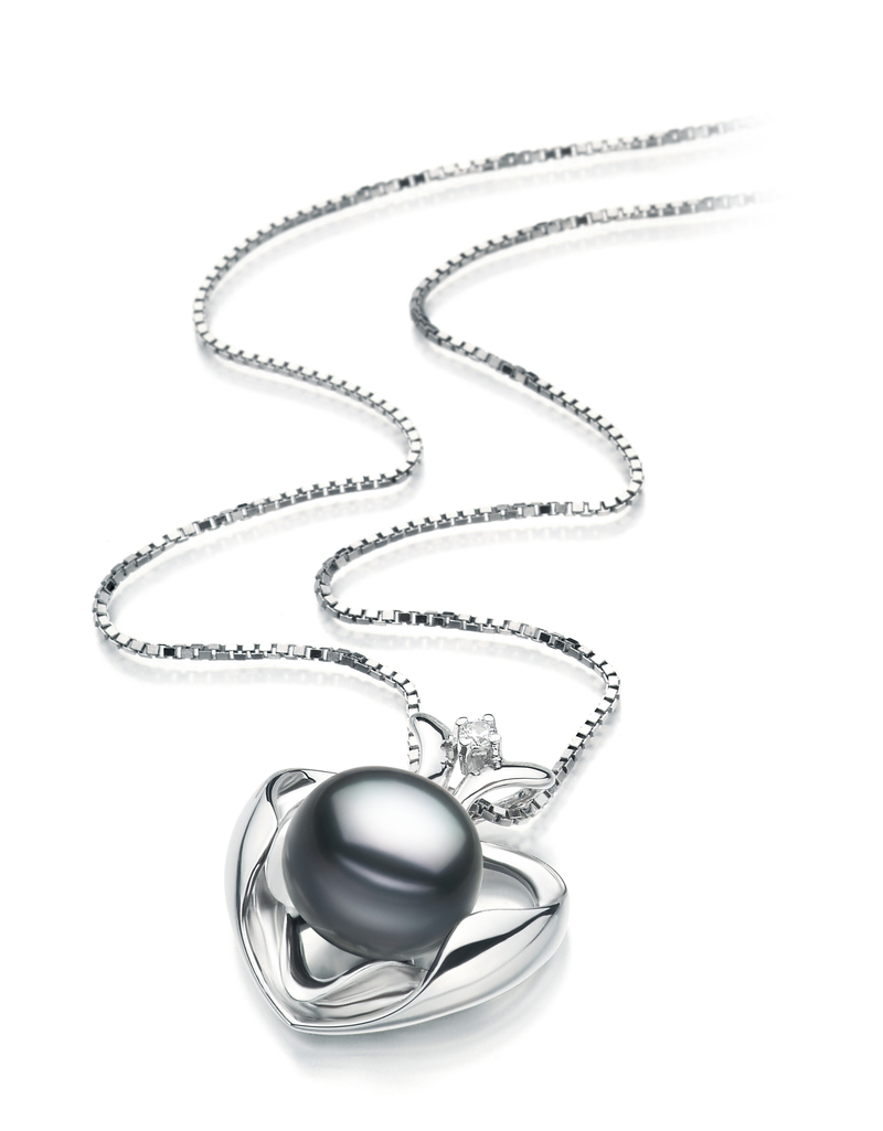 9-10mm AA Quality Freshwater Cultured Pearl Pendant in Marlina Heart Black - #2