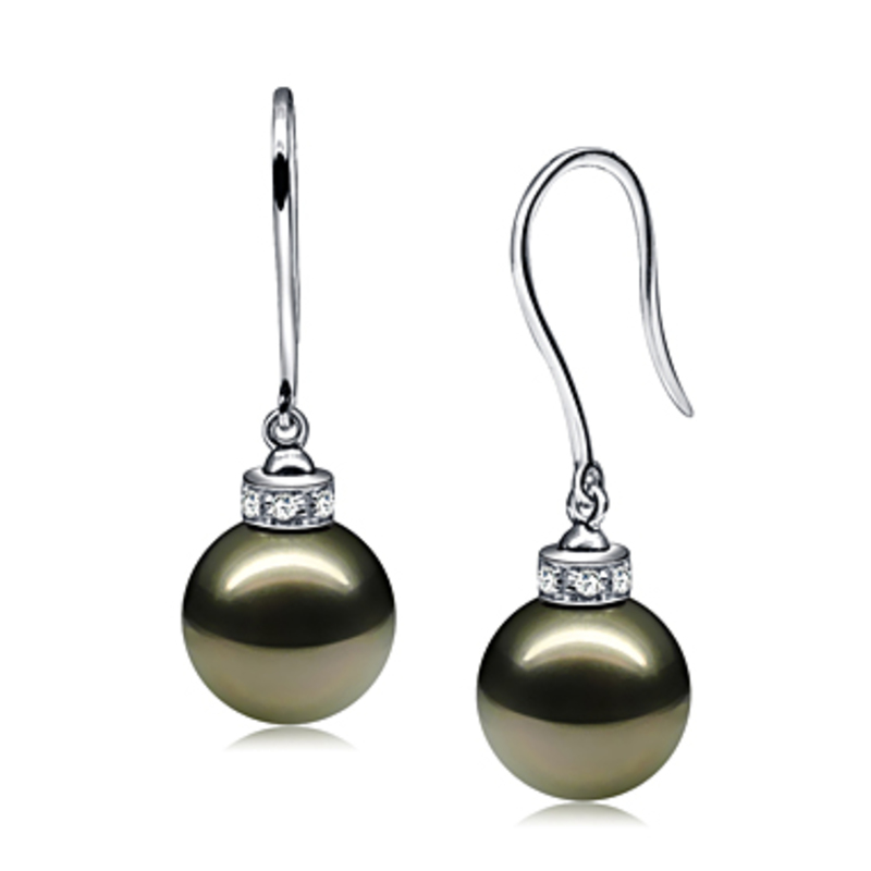 9-10mm AAA Quality Tahitian Cultured Pearl Earring Pair in Merry Black - #2