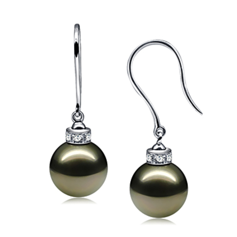 9-10mm AAA Quality Tahitian Cultured Pearl Earring Pair in Merry Black - #3