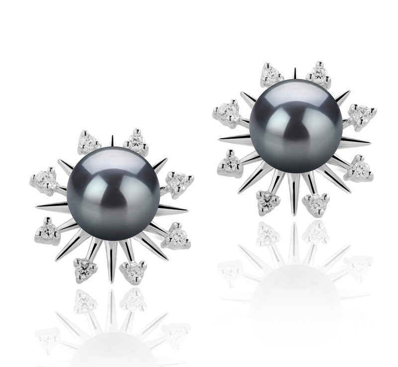 7-8mm AAAA Quality Freshwater Cultured Pearl Earring Pair in Natasha Black - #1