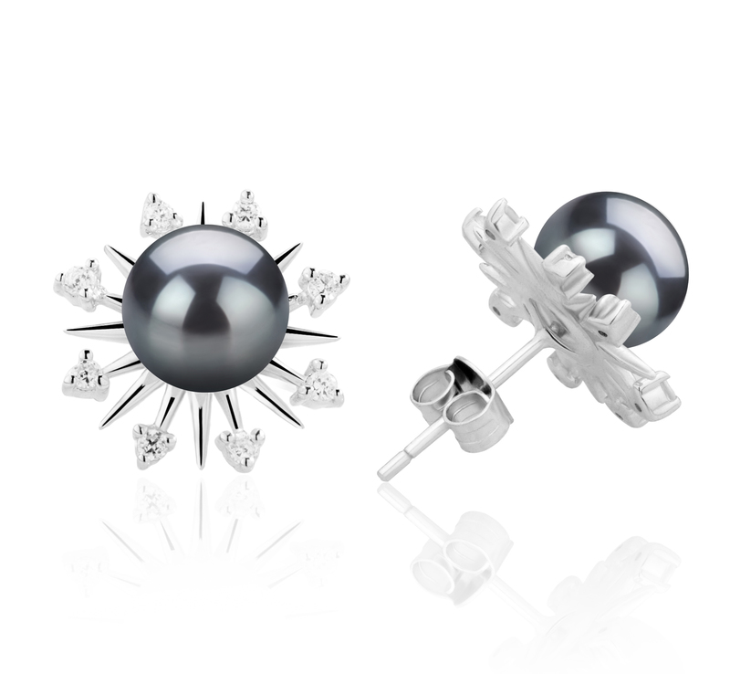 7-8mm AAAA Quality Freshwater Cultured Pearl Earring Pair in Natasha Black - #2