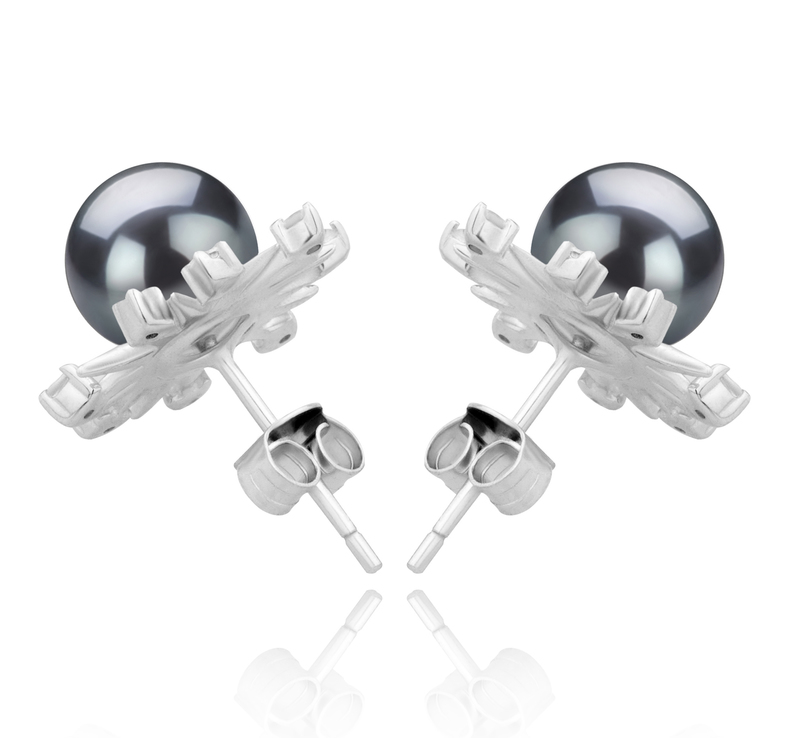 7-8mm AAAA Quality Freshwater Cultured Pearl Earring Pair in Natasha Black - #3