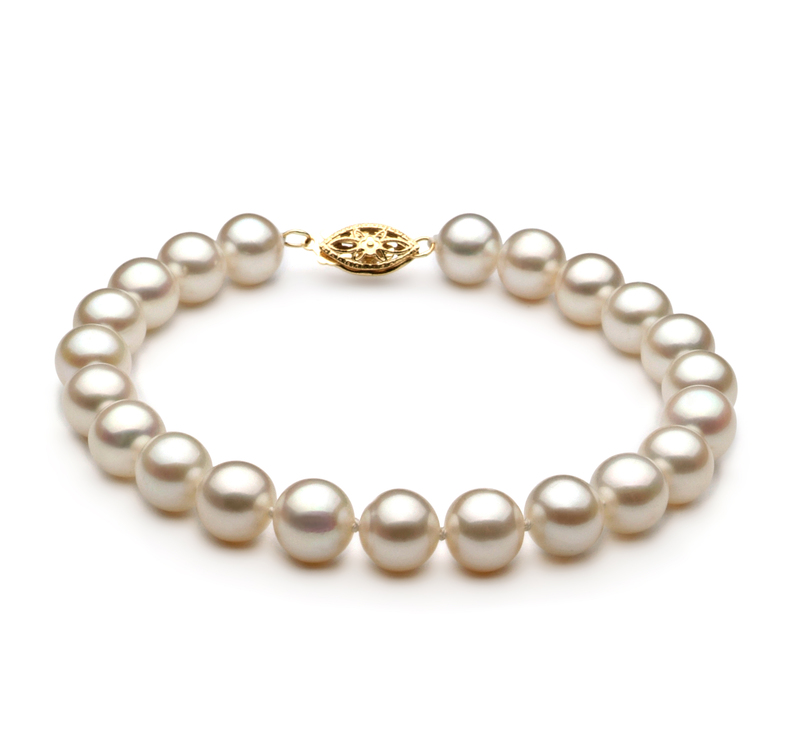 7.5-8.5mm AA Quality Freshwater Cultured Pearl Bracelet in White - #1