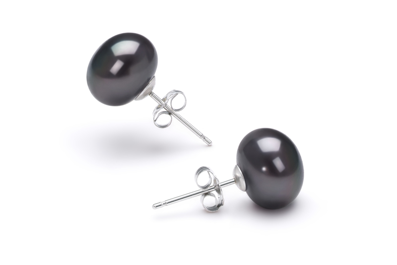 7-8mm AAA Quality Freshwater Cultured Pearl Earring Pair in Black - #2
