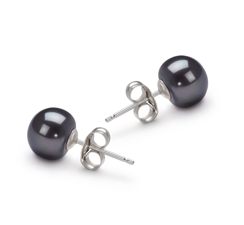7-8mm AA Quality Freshwater Cultured Pearl Earring Pair in Black - #1