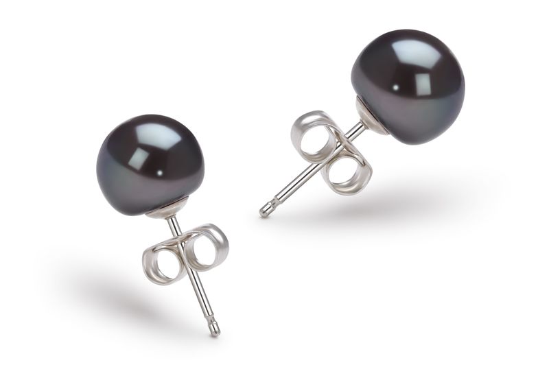 7-8mm AA Quality Freshwater Cultured Pearl Earring Pair in Black - #2