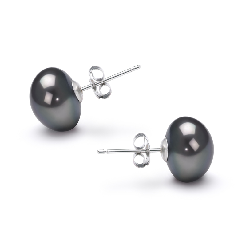 9-10mm AA Quality Freshwater Cultured Pearl Earring Pair in Black - #1