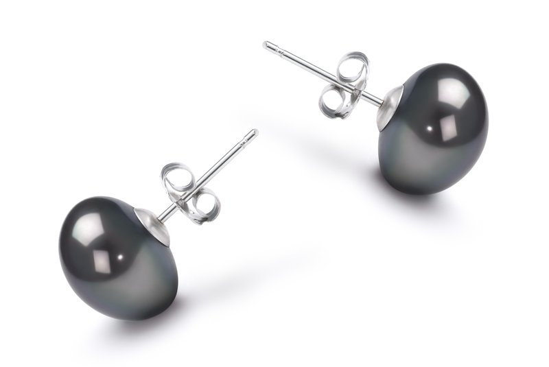 9-10mm AA Quality Freshwater Cultured Pearl Earring Pair in Black - #2
