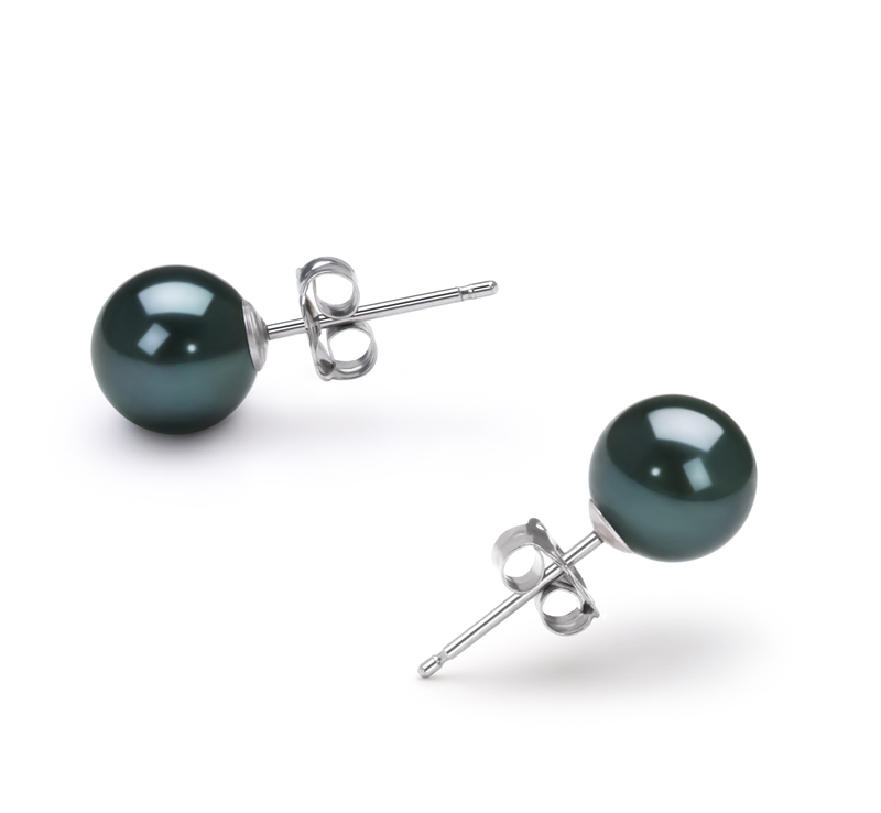 6-7mm AA Quality Japanese Akoya Cultured Pearl Earring Pair in Black - #1