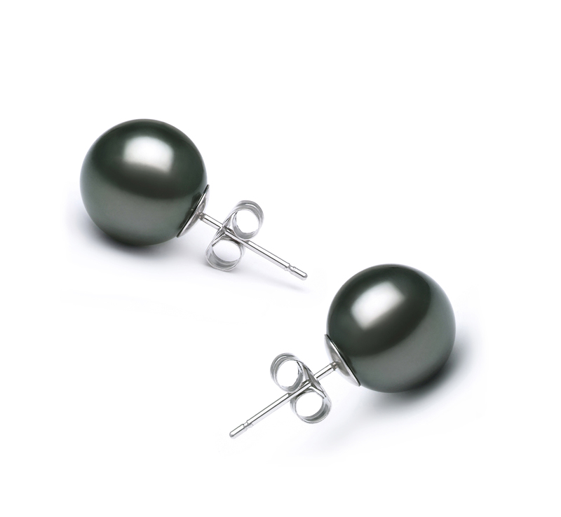 10-11mm AAA Quality Tahitian Cultured Pearl Earring Pair in Black - #1