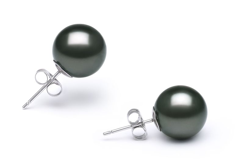 10-11mm AAA Quality Tahitian Cultured Pearl Earring Pair in Black - #2