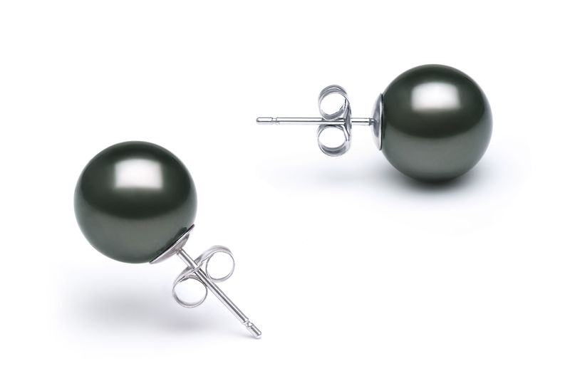 10-11mm AAA Quality Tahitian Cultured Pearl Earring Pair in Black - #3