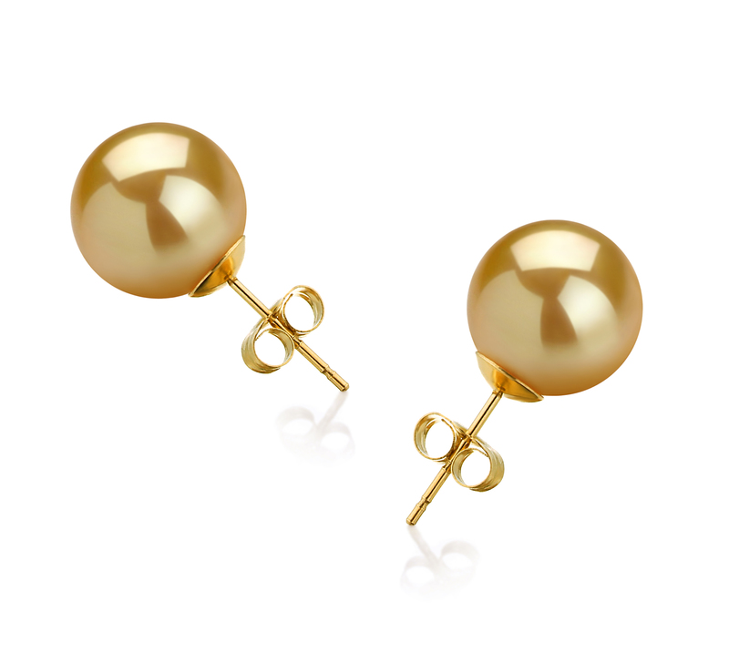 10-11mm AAA Quality South Sea Cultured Pearl Earring Pair in Gold - #1