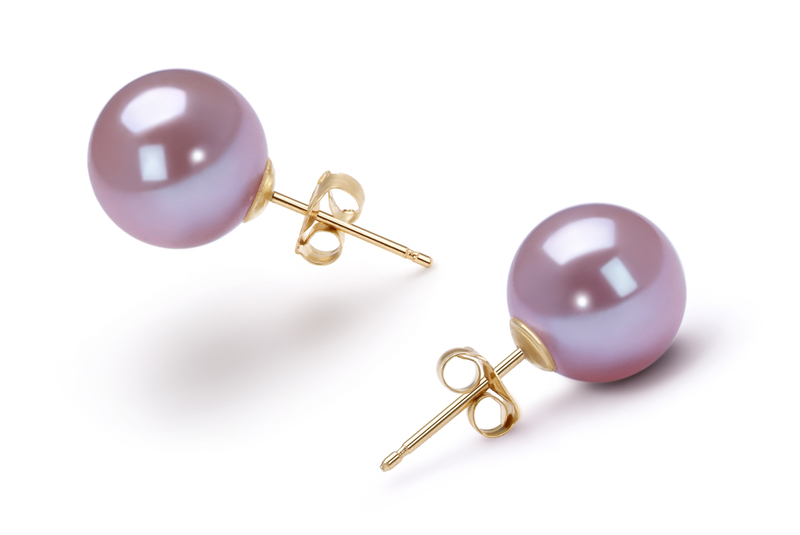 9-10mm AAAA Quality Freshwater Cultured Pearl Earring Pair in Lavender - #2