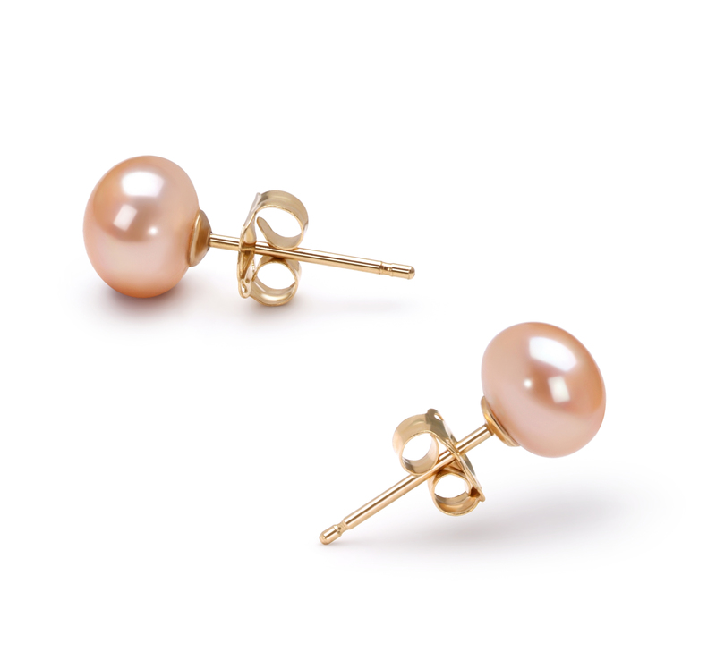 6-7mm AAA Quality Freshwater Cultured Pearl Earring Pair in Pink - #1