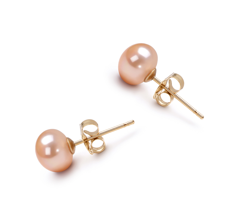 6-7mm AAA Quality Freshwater Cultured Pearl Earring Pair in Pink - #2