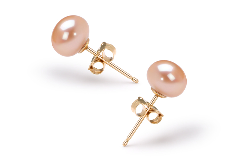 6-7mm AAA Quality Freshwater Cultured Pearl Earring Pair in Pink - #3