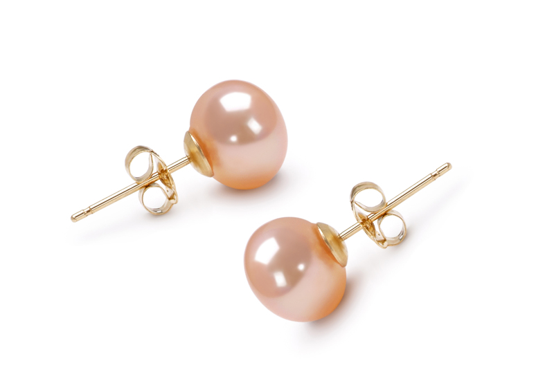7-8mm AAA Quality Freshwater Cultured Pearl Earring Pair in Pink - #2