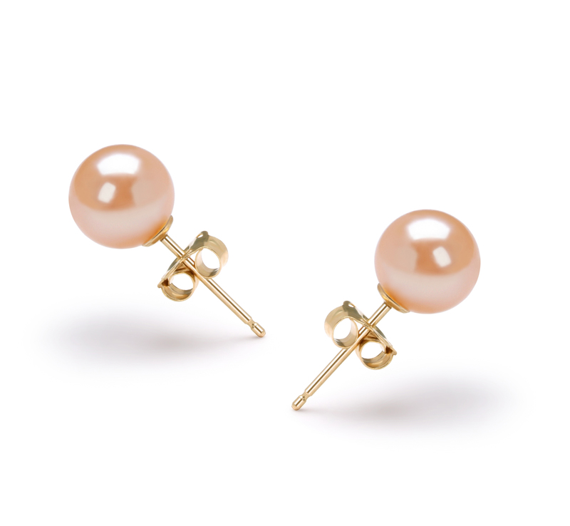 6-7mm AAAA Quality Freshwater Cultured Pearl Earring Pair in Pink - #1