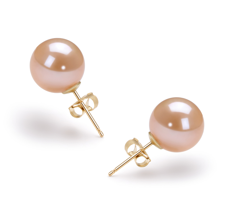 9-10mm AAAA Quality Freshwater Cultured Pearl Earring Pair in Pink - #1