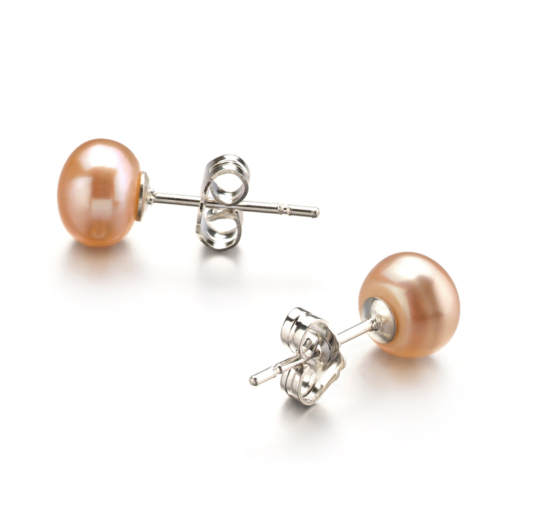 6-7mm AA Quality Freshwater Cultured Pearl Earring Pair in Pink - #1