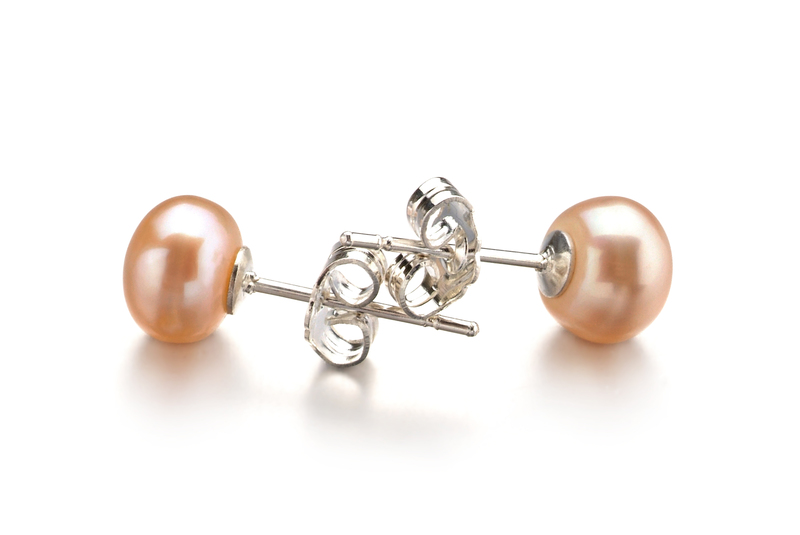 6-7mm AA Quality Freshwater Cultured Pearl Earring Pair in Pink - #2