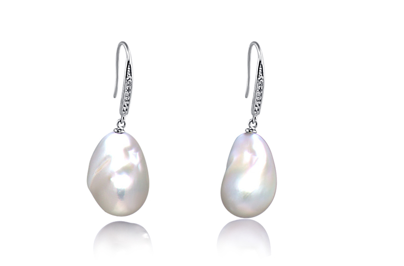 12-13mm AA+ Quality Freshwater - Edison Cultured Pearl Earring Pair in White - #2