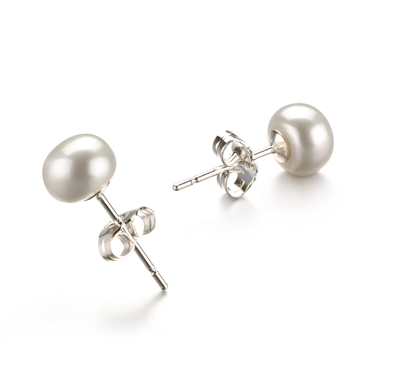 6-7mm AA Quality Freshwater Cultured Pearl Earring Pair in White - #1