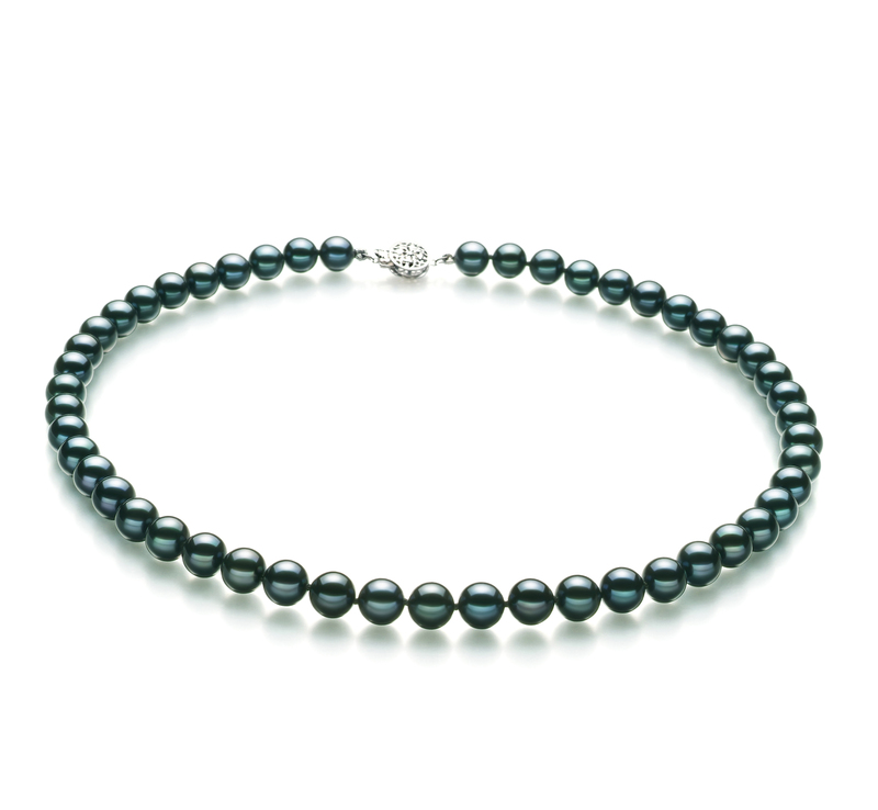 7.5-8mm AA Quality Japanese Akoya Cultured Pearl Necklace in Black - #1