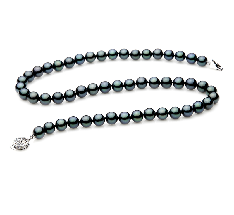 7-7.5mm AAA Quality Japanese Akoya Cultured Pearl Necklace in Black - #3