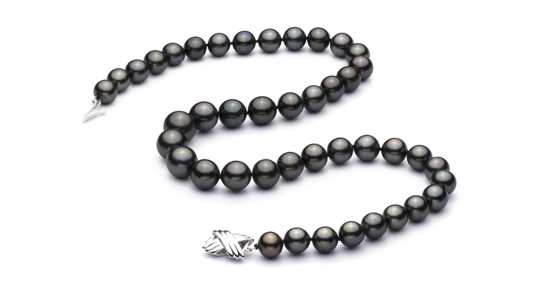 9.5-11mm AA+ Quality Tahitian Cultured Pearl Necklace in Black - #2