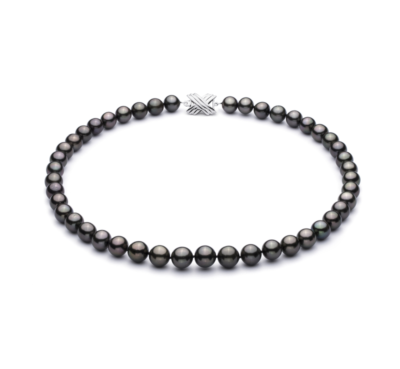 9.2-10.9mm AAA Quality Tahitian Cultured Pearl Necklace in Black - #1