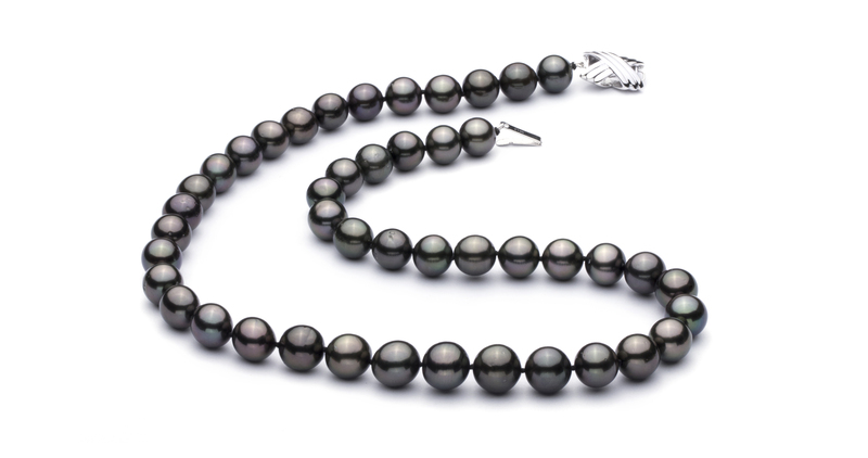 9.2-10.9mm AAA Quality Tahitian Cultured Pearl Necklace in Black - #2