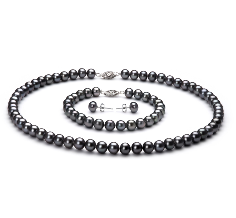 6-7mm AA Quality Freshwater Cultured Pearl Set in Black - #1