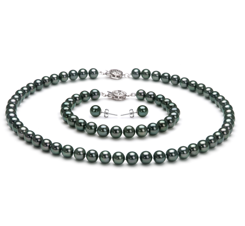 6.5-7mm AAA Quality Japanese Akoya Cultured Pearl Set in Black - #1