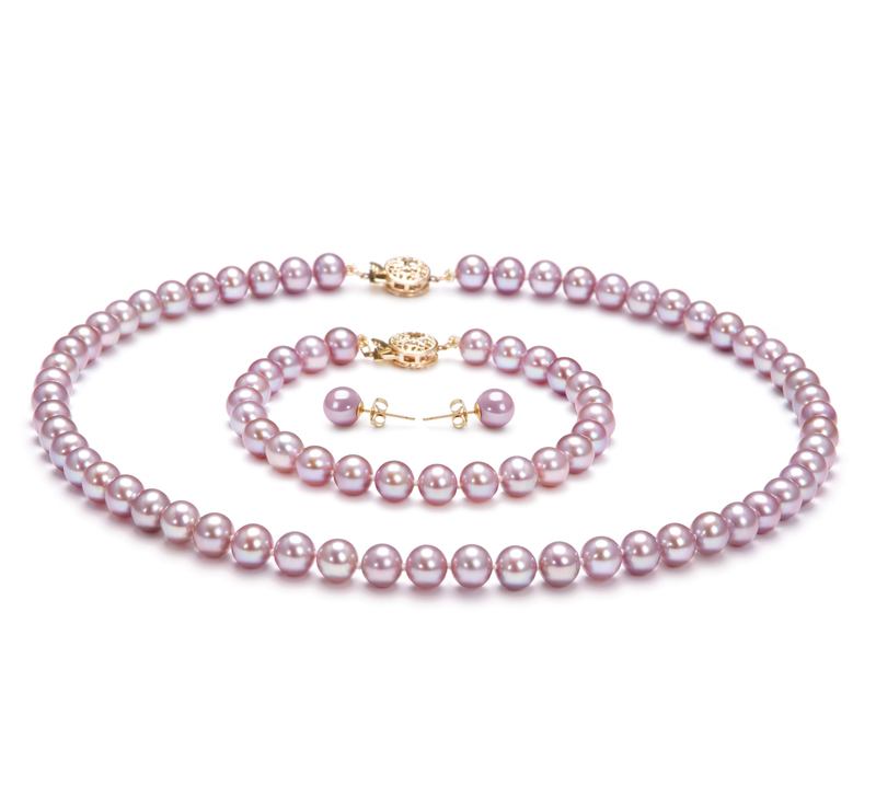 6-6.5mm AAAA Quality Freshwater Cultured Pearl Set in Lavender - #1