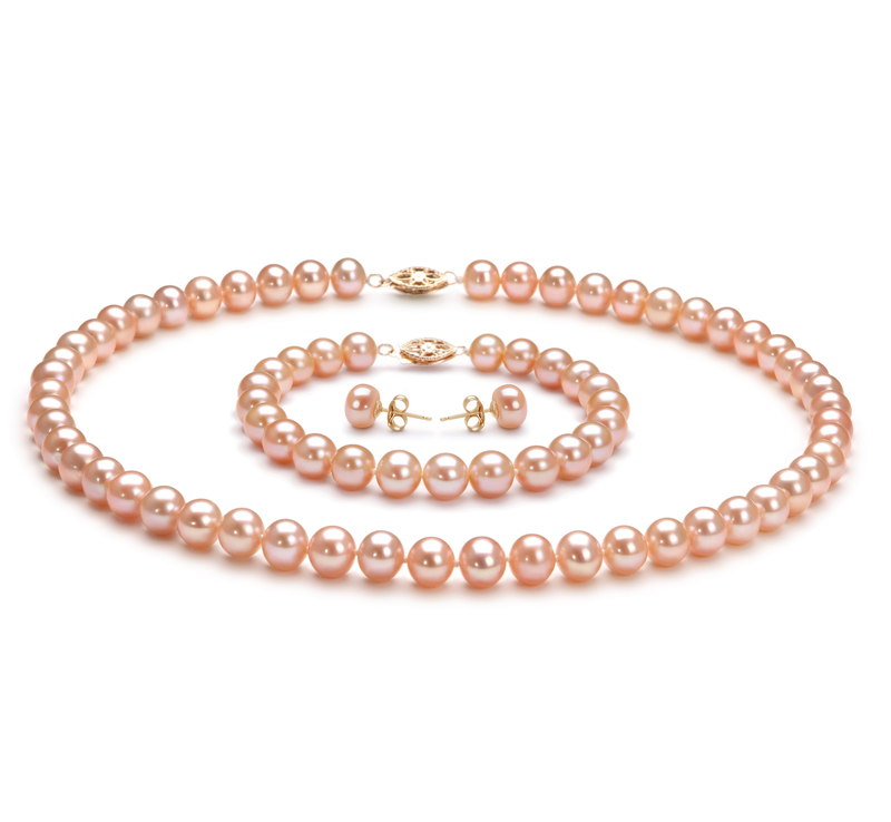 7-8mm AA Quality Freshwater Cultured Pearl Set in Pink - #1
