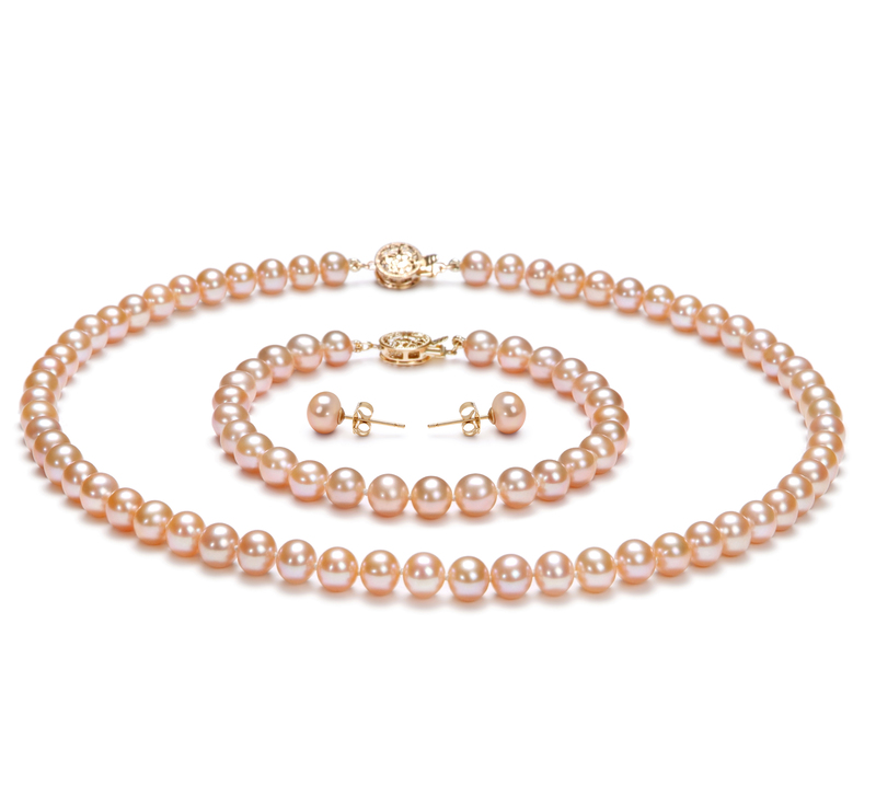 6-7mm AAA Quality Freshwater Cultured Pearl Set in Pink - #1