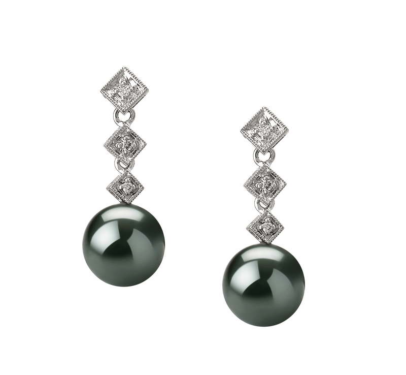 8-9mm AAA Quality Tahitian Cultured Pearl Earring Pair in Rozene Black - #1
