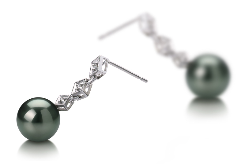 8-9mm AAA Quality Tahitian Cultured Pearl Earring Pair in Rozene Black - #2