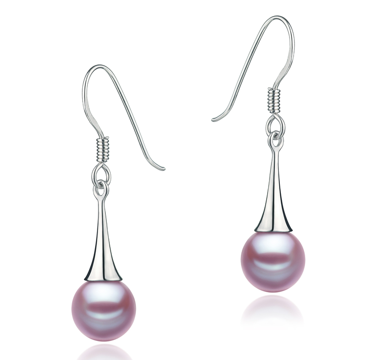 7-8mm AAAA Quality Freshwater Cultured Pearl Earring Pair in Sandra Lavender - #1