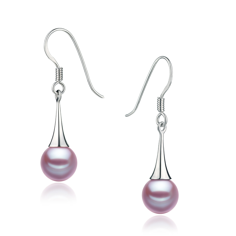 7-8mm AAAA Quality Freshwater Cultured Pearl Earring Pair in Sandra Lavender - #2