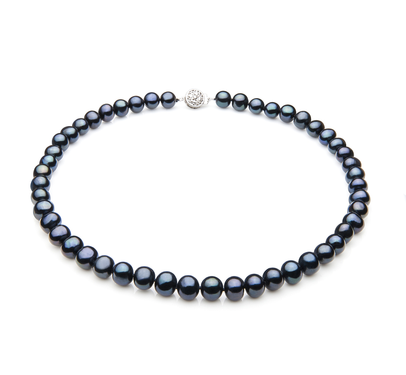 7-8mm A Quality Freshwater Cultured Pearl Necklace in Single Black - #1