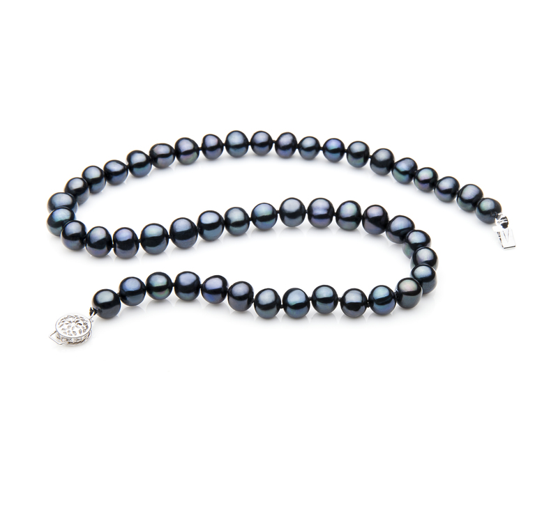 7-8mm A Quality Freshwater Cultured Pearl Necklace in Single Black - #2