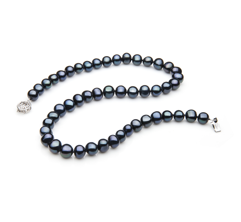 7-8mm A Quality Freshwater Cultured Pearl Necklace in Single Black - #3