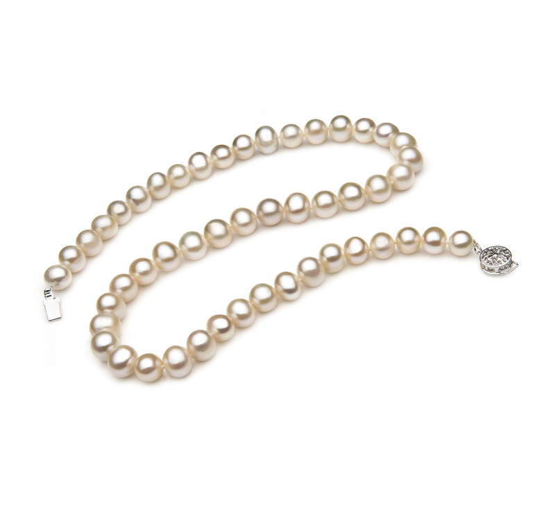 7-8mm A Quality Freshwater Cultured Pearl Necklace in Single White - #3