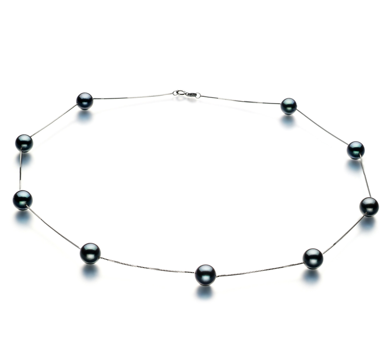 7-8mm AAA Quality Japanese Akoya Cultured Pearl Necklace in Tin Cup Black - #1