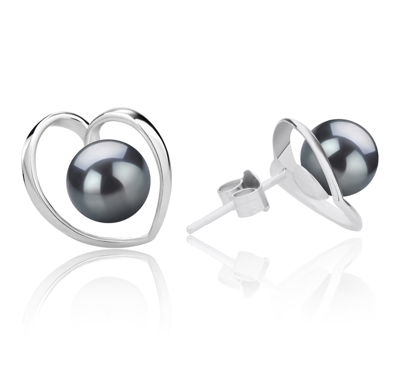 6-7mm AAAA Quality Freshwater Cultured Pearl Earring Pair in Winna-Heart Black - #1