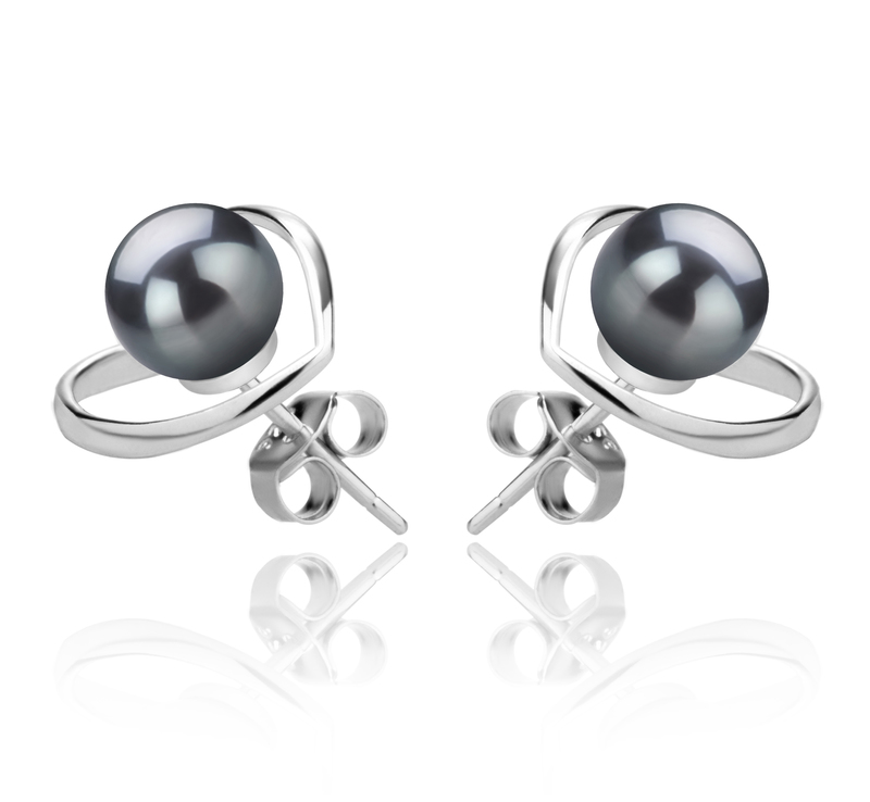 6-7mm AAAA Quality Freshwater Cultured Pearl Earring Pair in Winna-Heart Black - #2