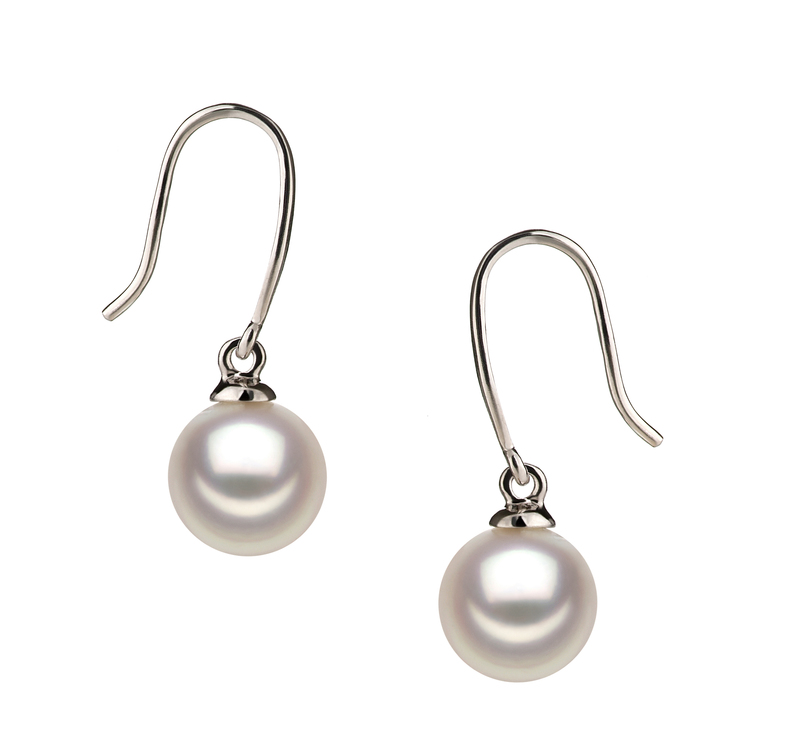 7-8mm AA Quality Japanese Akoya Cultured Pearl Earring Pair in Yoko White - #1